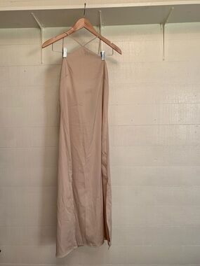 Nasty Gal Blush Beige Satin Maxi Dress